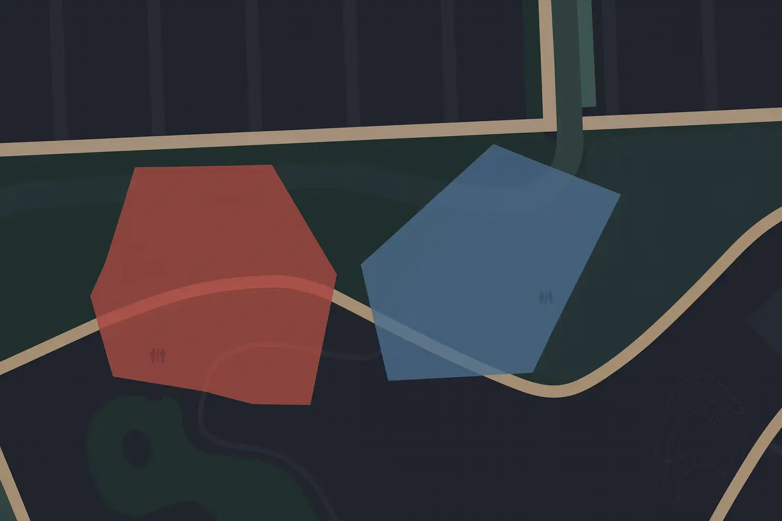 Mapa con geocercas poligonales y circulares